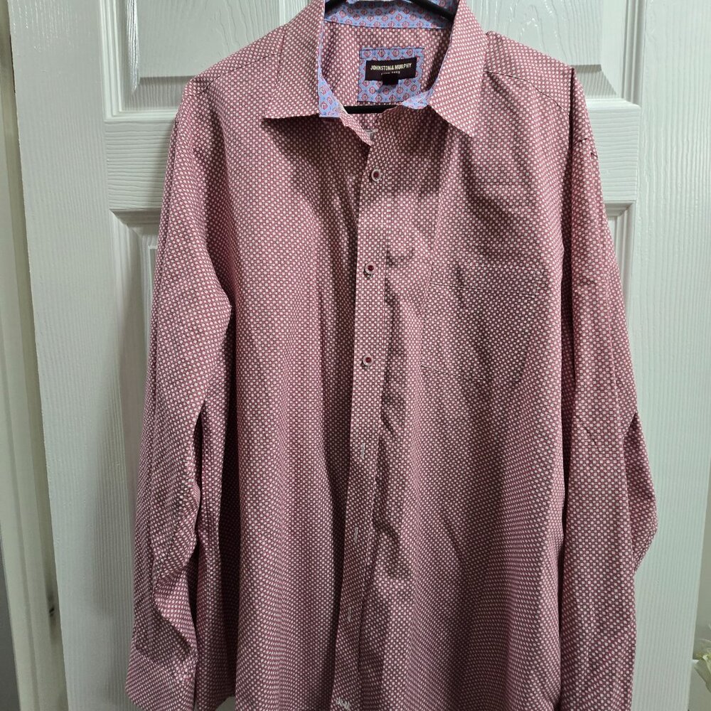 Johnston & Murphy Shirt Men's XXL Longsleeve 100% Cotton Flip Cuff Preppy